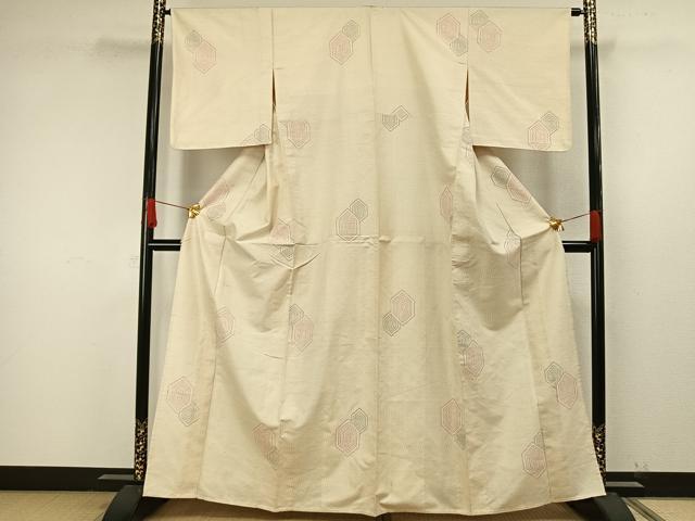 平和屋着物▽上質な紬 単衣 亀甲文様 正絹 逸品 未使用 AAAW7564fy