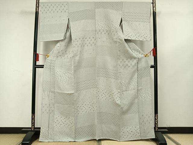 平和屋着物▽訪問着 単衣 お召地 横段文 正絹 逸品 AAAW7580fy