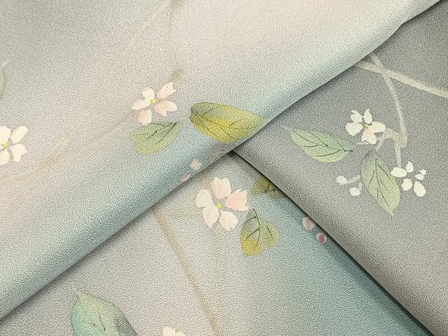 平和屋着物▽上質な小紋 単衣 手描き 枝花文 暈し染め 正絹 逸品 AAAW7583fy
