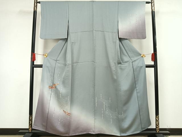 平和屋着物▽訪問着 単衣 風景人物文 暈し染め 金彩 正絹 逸品 AAAW7585fy