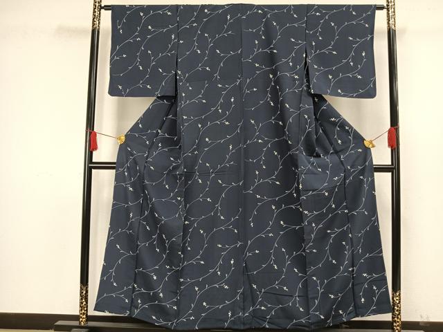 平和屋着物▽上質な小紋 単衣 草花文 正絹 逸品 AAAW7586fy