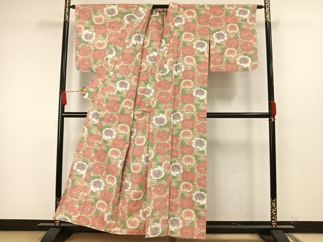 平和屋着物▽上質な紬 単衣 草花文 正絹 逸品 AAAW7596fy