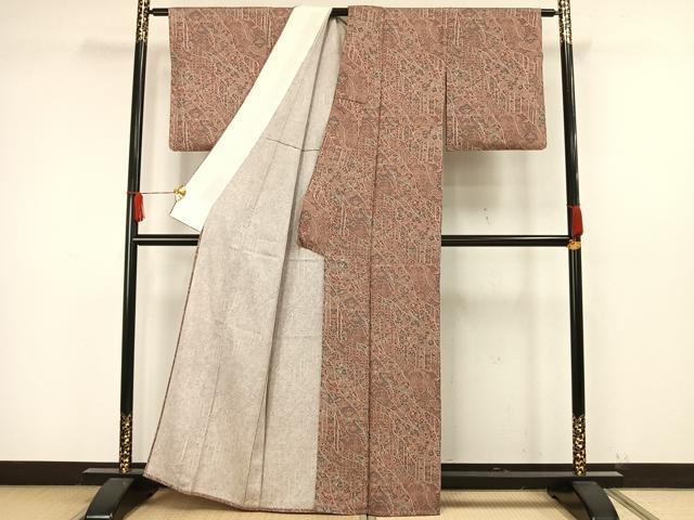 平和屋着物▽上質な小紋 単衣 更紗花文 反端付き 正絹 逸品 AAAW7597fy