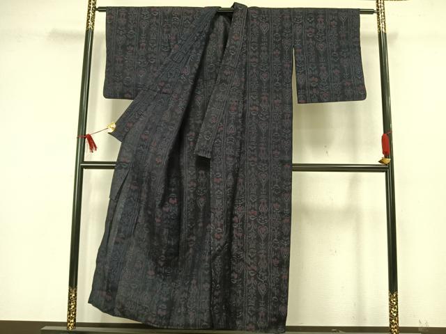 平和屋着物▽結城ちぢみ 単衣 間道 正絹 逸品 AAAW7599fy