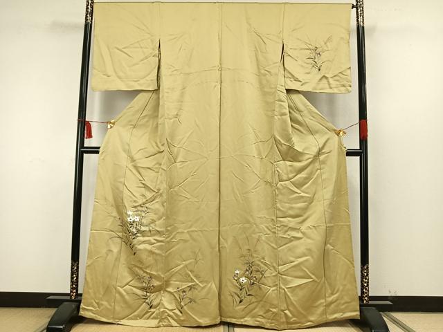平和屋着物▽訪問着 単衣 手描き 草花文 正絹 逸品 AAAW7605fy