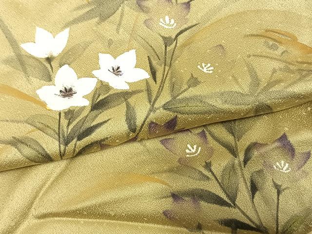 平和屋着物▽訪問着 単衣 手描き 草花文 正絹 逸品 AAAW7605fy