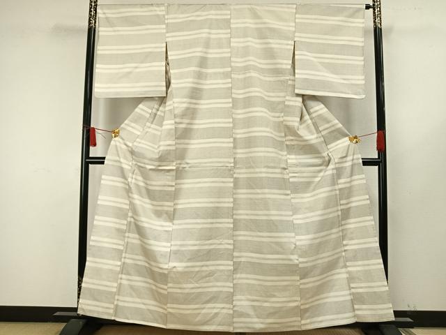 平和屋着物▽本場大島紬 単衣 白大島 100亀甲 横段文 正絹 逸品 AAAW7606fy
