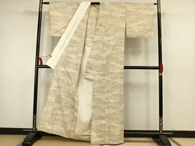 平和屋着物▽結城紬 単衣 80亀甲 雲取り文 正絹 逸品 未使用 AAAW7607fy