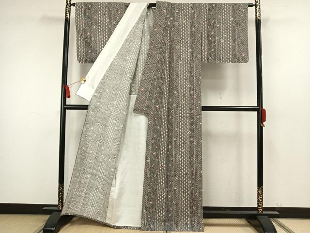 平和屋着物▽上質な小紋 単衣 紬地 丸文 正絹 逸品 未使用 AAAW7608fy