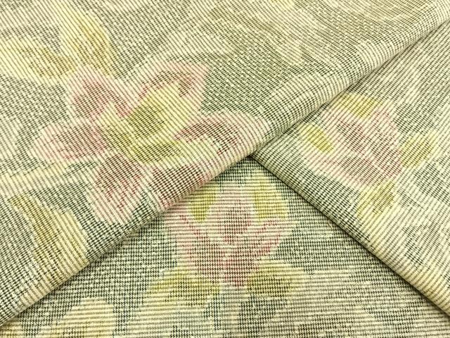 平和屋着物▽上質な紬 単衣 草花文 正絹 逸品 AAAW7614fy