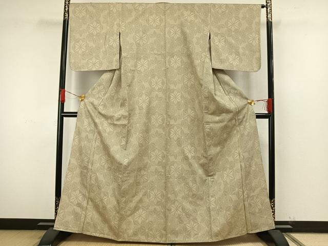平和屋着物▽上質な紬 単衣 100亀甲 麻の葉文様 正絹 逸品 未使用 AAAW7622fy