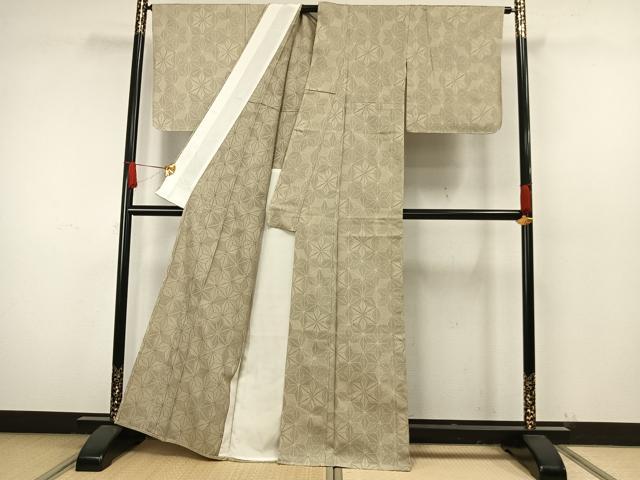 平和屋着物▽上質な紬 単衣 100亀甲 麻の葉文様 正絹 逸品 未使用 AAAW7622fy