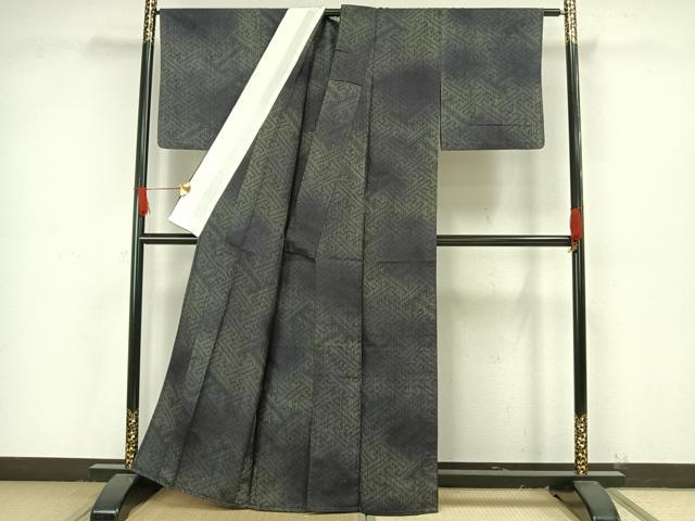 平和屋着物▽上質な紬 単衣 秋名バラ柄 暈し染め 正絹 逸品 AAAW7623fy