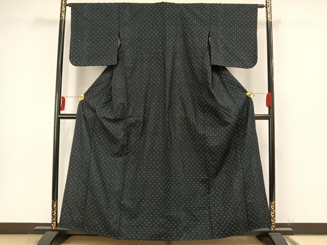 平和屋着物▽上質な紬 単衣 十字絣 黒地 正絹 逸品 AAAW7629fy