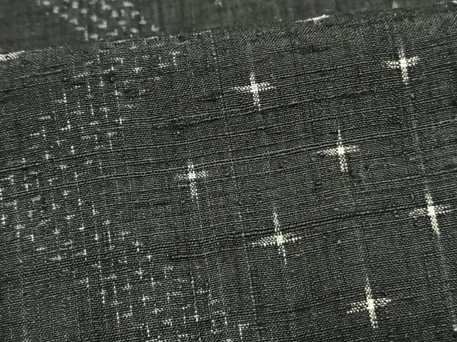 平和屋着物▽上質な紬 単衣 十字絣 黒地 正絹 逸品 AAAW7629fy