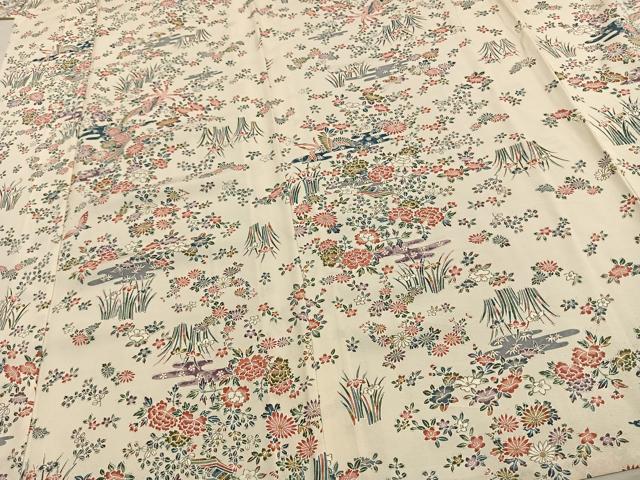 平和屋着物▽上質な小紋 単衣 舞蝶花鳥文 正絹 逸品 AAAW7630fy