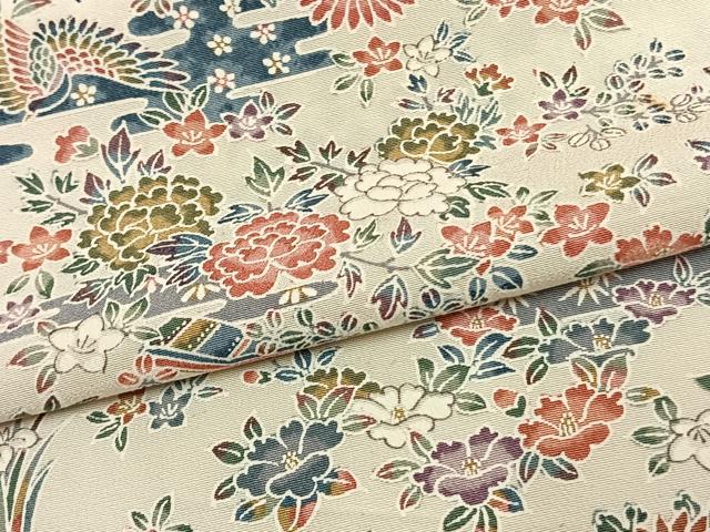 平和屋着物▽上質な小紋 単衣 舞蝶花鳥文 正絹 逸品 AAAW7630fy