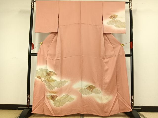 平和屋着物▽訪問着 単衣 中国三大刺繍 汕頭刺繍 スワトウ刺繍 扇面花文 暈し染め 金彩 正絹 逸品 AAAW7631fy
