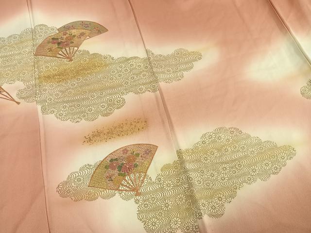 平和屋着物▽訪問着 単衣 中国三大刺繍 汕頭刺繍 スワトウ刺繍 扇面花文 暈し染め 金彩 正絹 逸品 AAAW7631fy
