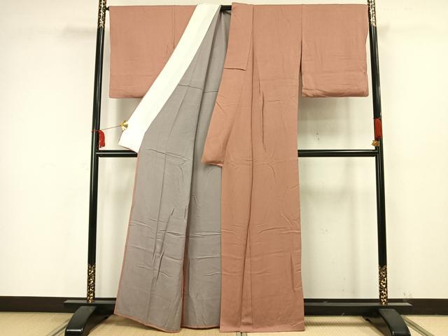 平和屋着物▽上質な色無地 単衣 土器色 正絹 逸品 AAAW7634fy