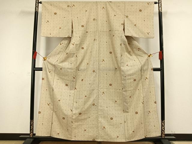 平和屋着物▽上質な紬 単衣 丸文 正絹 逸品 AAAW7642fy