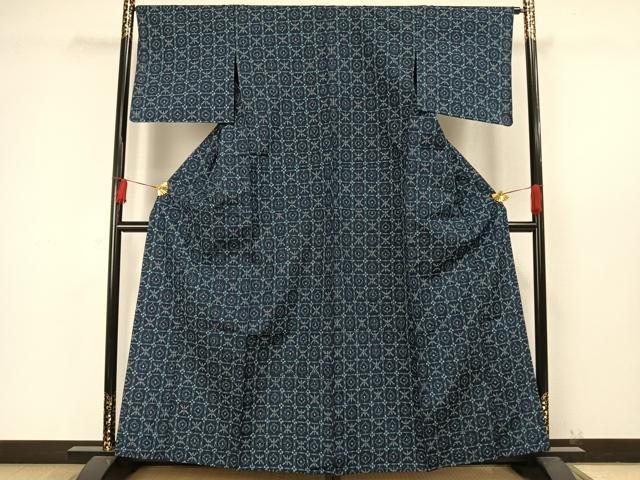 平和屋着物▽上質な紬 単衣 幾何学文様 高島屋扱い 正絹 逸品 AAAW7646fy