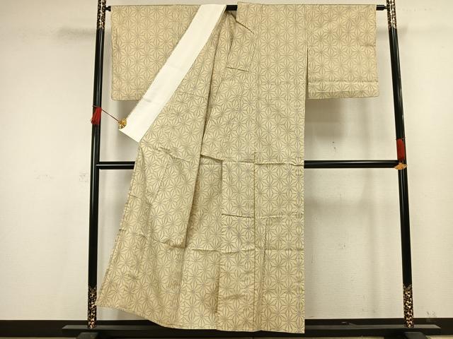 平和屋着物▽上質な紬 単衣 麻の葉文様 正絹 逸品 AAAW7647fy