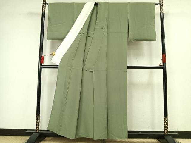 平和屋着物▽上質な色無地 単衣 山葵色 正絹 逸品 AAAW7649fy
