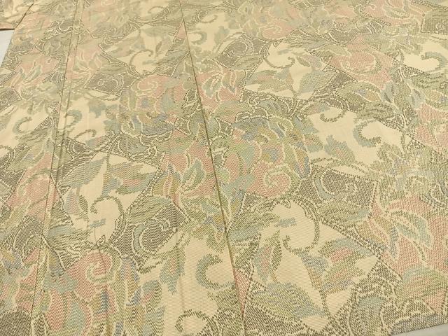 平和屋着物▽上質な紬 単衣 草花文 正絹 逸品 AAAW7655fy