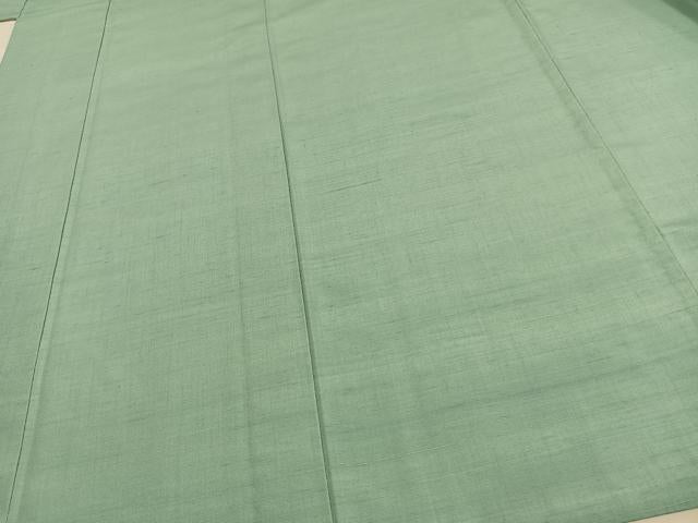 平和屋着物▽結城紬 単衣 色無地 白群色 正絹 逸品 未使用 AAAW7670fy