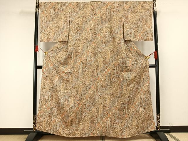 平和屋着物▽上質な小紋 単衣 更紗花文 正絹 逸品 AAAW7676fy