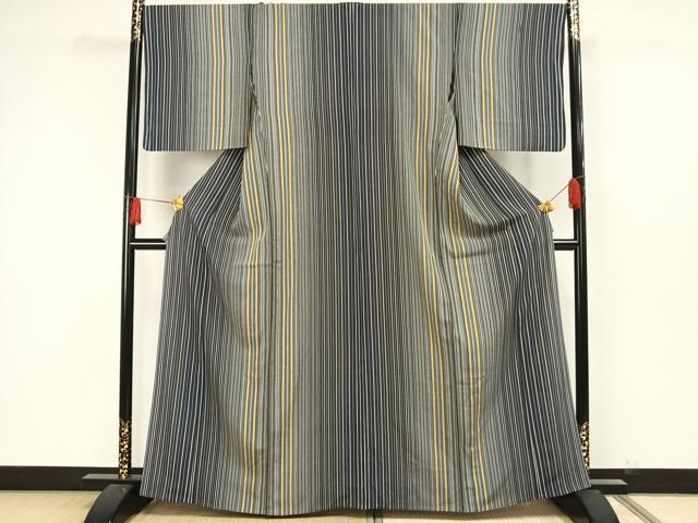 平和屋着物▽上質な小紋 単衣 縞 正絹 逸品 AAAW7679fy