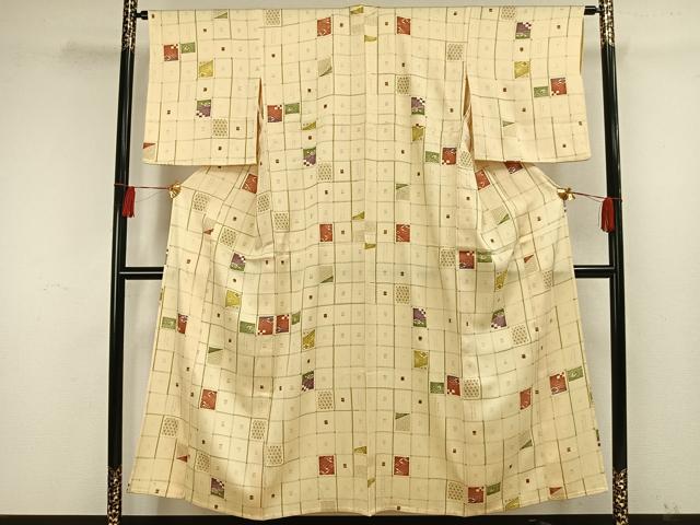 平和屋着物▽上質な小紋 単衣 色紙文 金彩 正絹 逸品 AAAW7684fy