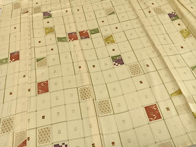 平和屋着物▽上質な小紋 単衣 色紙文 金彩 正絹 逸品 AAAW7684fy