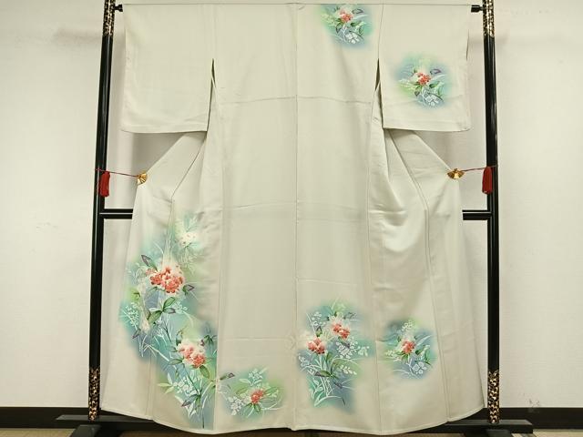 平和屋着物▽訪問着 単衣 草花文 暈し染め 正絹 逸品 AAAW7685fy