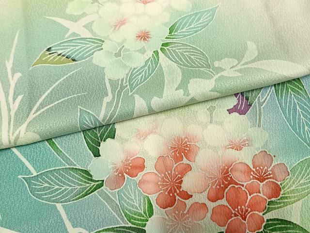 平和屋着物▽訪問着 単衣 草花文 暈し染め 正絹 逸品 AAAW7685fy