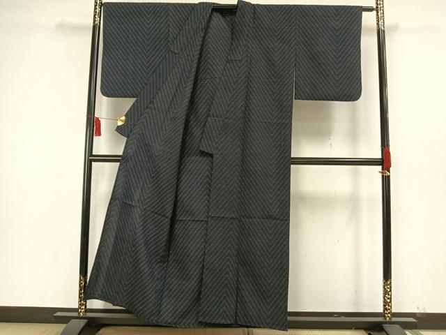 平和屋着物▽本塩沢 単衣 幾何学文様 正絹 逸品 AAAW7686fy
