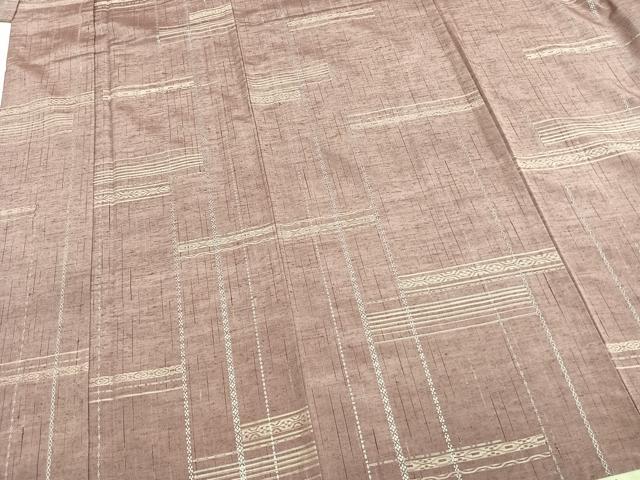 平和屋着物▽上質な紬 単衣 花織 横段文 正絹 逸品 AAAW7687fy