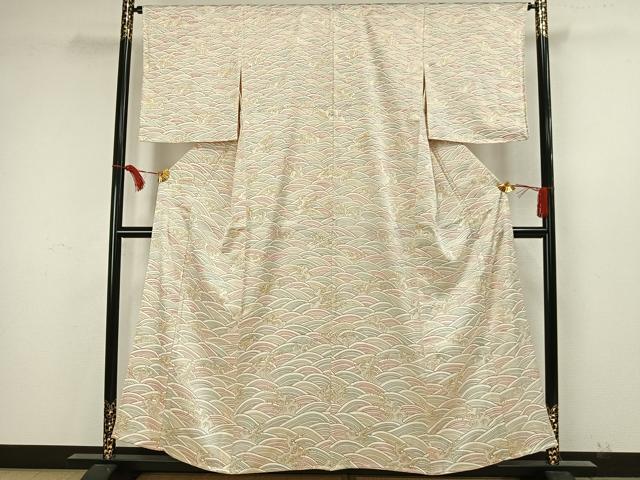 平和屋着物▽上質な小紋 単衣 立浪文 正絹 逸品 AAAW7688fy