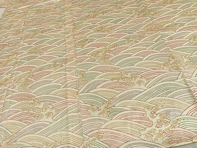 平和屋着物▽上質な小紋 単衣 立浪文 正絹 逸品 AAAW7688fy