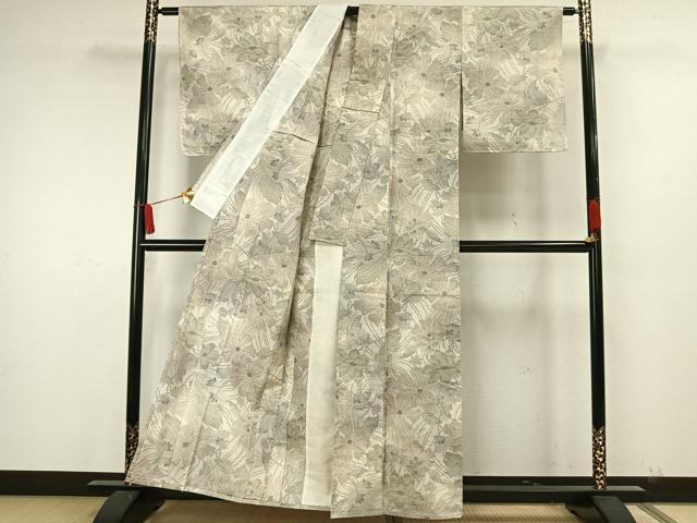 平和屋着物▽上質な紬 単衣 草花文 正絹 逸品 AAAW7702fy