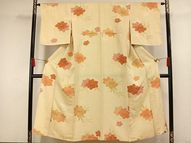 平和屋着物▽上質な小紋 単衣 草花文 地紋起こし 正絹 逸品 AAAW7709fy