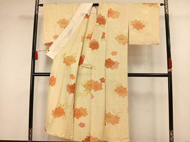 平和屋着物▽上質な小紋 単衣 草花文 地紋起こし 正絹 逸品 AAAW7709fy