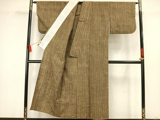 平和屋着物▽上質な紬 単衣 縞 正絹 逸品 AAAW7710fy