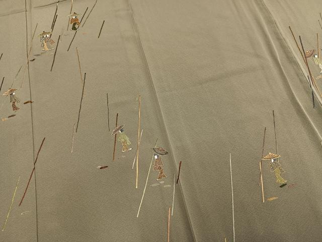 平和屋着物▽訪問着 単衣 総刺繍 人物文 金糸 正絹 逸品 AAAW7711fy