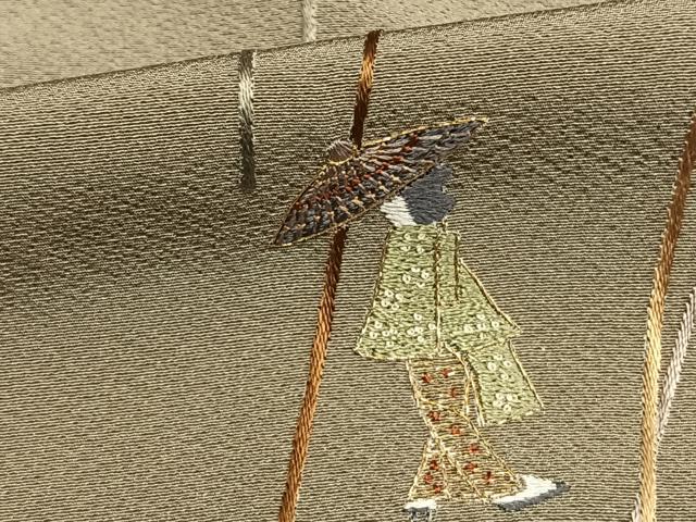 平和屋着物▽訪問着 単衣 総刺繍 人物文 金糸 正絹 逸品 AAAW7711fy