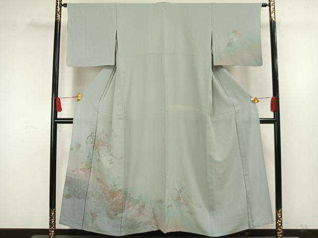 平和屋着物▽訪問着 単衣 中国三大刺繍 汕頭刺繍 スワトウ刺繍 相良刺繍 草花文 暈し染 金糸 さが美扱い 正絹 逸品 AAAW7715fy