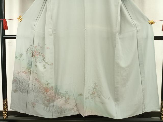 平和屋着物▽訪問着 単衣 中国三大刺繍 汕頭刺繍 スワトウ刺繍 相良刺繍 草花文 暈し染 金糸 さが美扱い 正絹 逸品 AAAW7715fy
