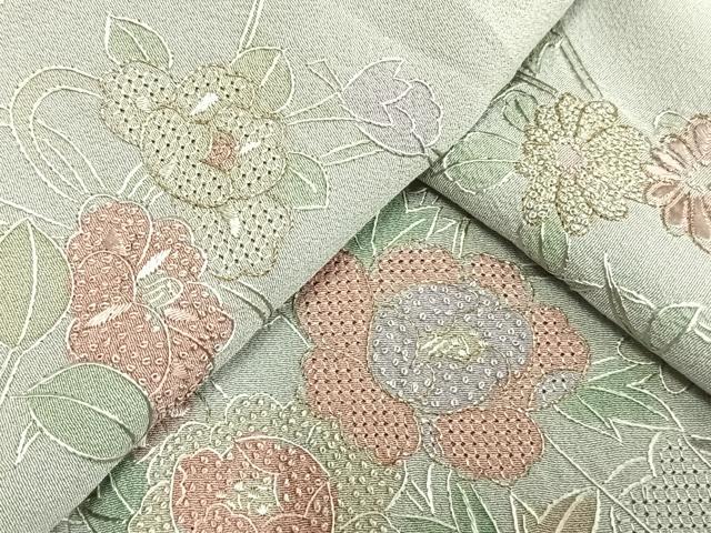 平和屋着物▽訪問着 単衣 中国三大刺繍 汕頭刺繍 スワトウ刺繍 相良刺繍 草花文 暈し染 金糸 さが美扱い 正絹 逸品 AAAW7715fy
