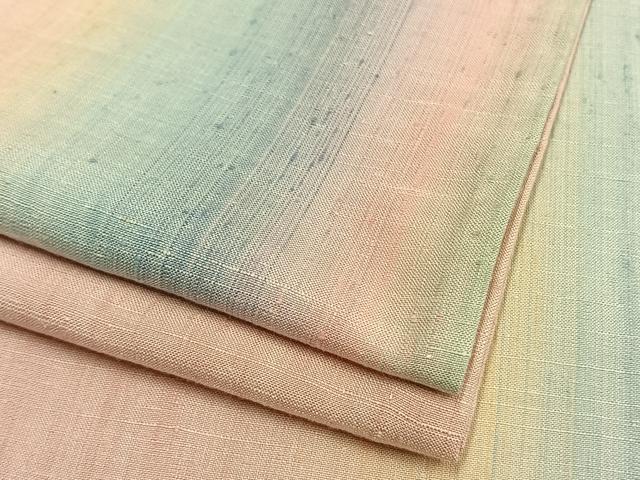 平和屋着物▽紅花紬 米沢 単衣 間道 正絹 逸品 AAAW7721fy